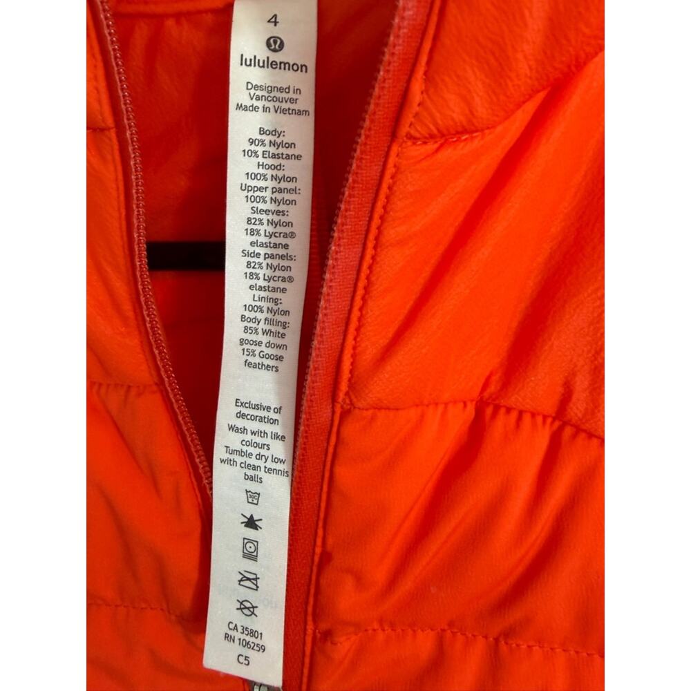 Lululemon Down for It All Goose Puffer Jacket Size 4 Atomic Orange - Picture 9 of 10